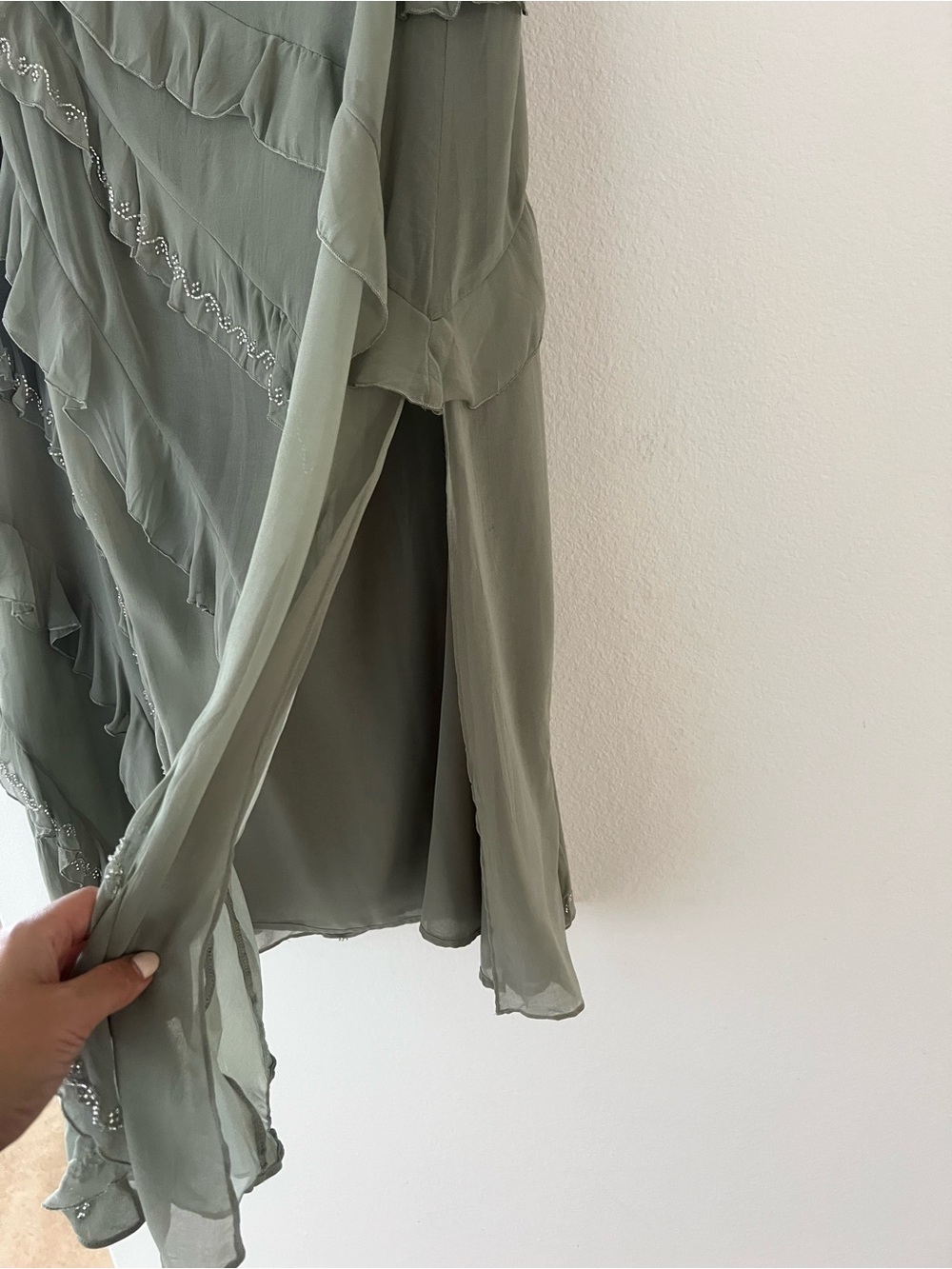 Zara Sage Green Maxi Skirt with Cascading Ruffles - Picture 3 of 6
